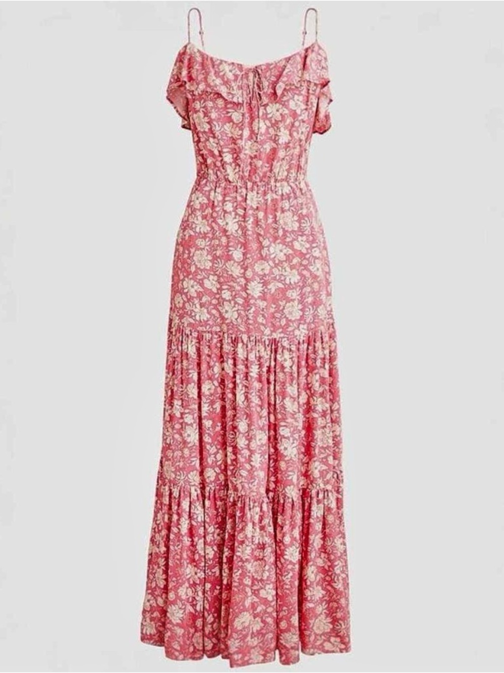 J. Crew • S • Pink Floral Print Keyhole Ruffle Top Tiered Maxi Dress